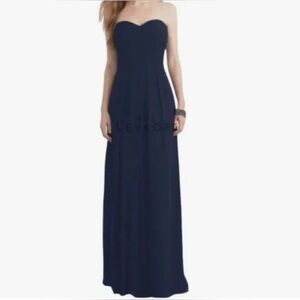 Bill Levkoff Navy Blue Strapless Floor Length Bridesmaid Dress